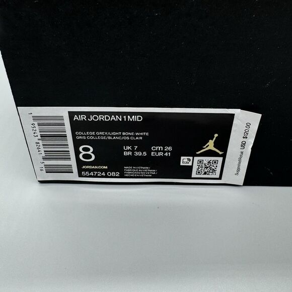 Nike Air Jordan 1 Mid Men's Size 8 College Grey Light Bone-White 554724-082 - Picture 12 of 12